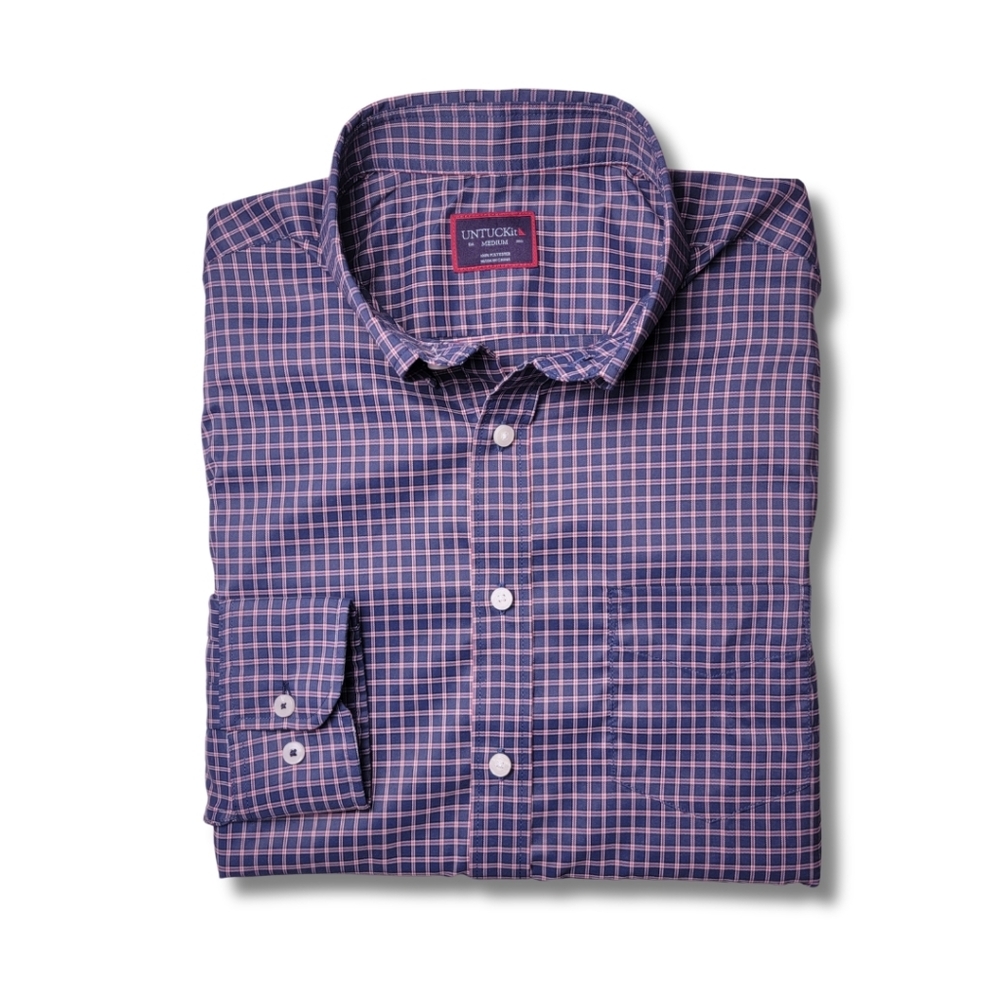 UNTUCKit Salice Blue Gingham Performance Button Down Shirt M